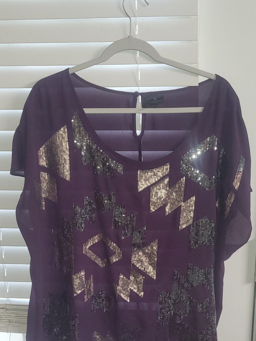 Worthington Purple Sheer Sequin Geometric Blouse